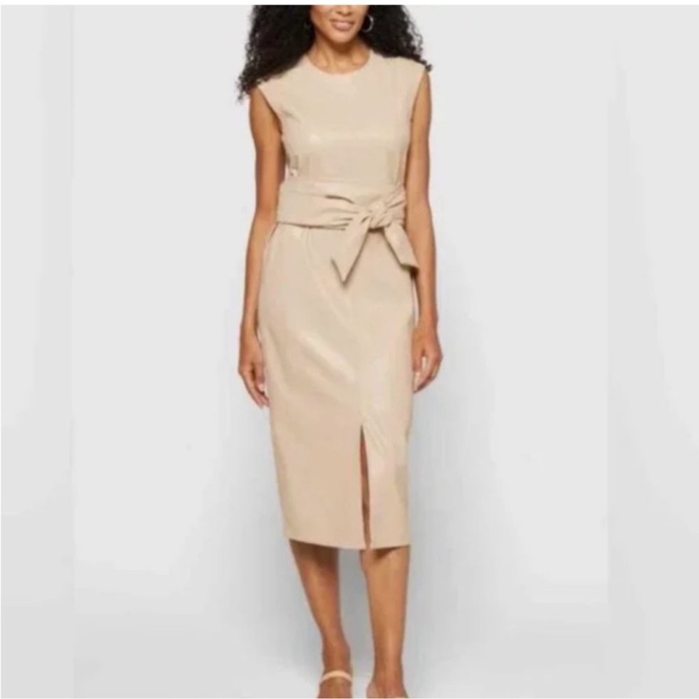 Modern Citizen Pilar Vegan Leather Tie-Front Dress in Sand - Size Medium NWOT